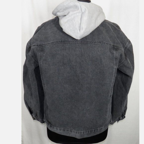 Men's Detachable Hood Layered Look Gray Denim Jean Jacket Size Medium - Picture 11 of 12